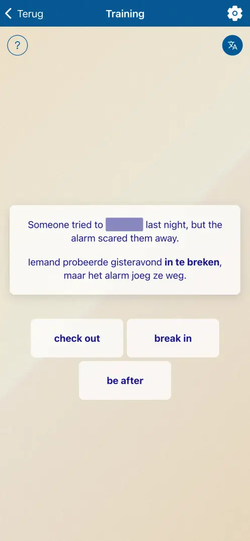 Schermafbeelding van de app