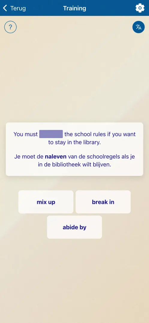 Schermafbeelding van de app
